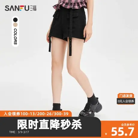 三福短裤2024夏潮流街头装饰挂绳工装口袋超短热裤女471858图片