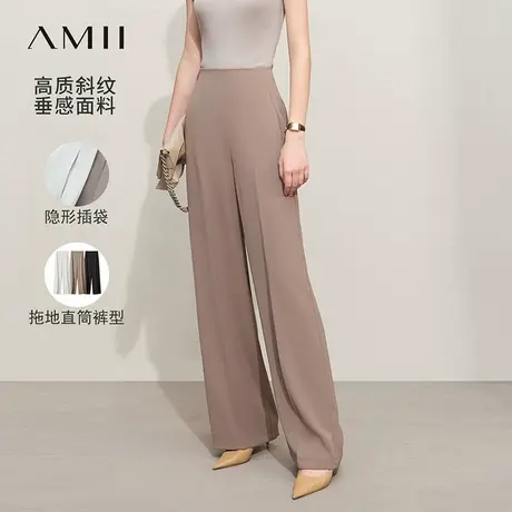 Amii2025夏新款直出腰头百搭阔腿裤休闲裤长裤直筒裤女黑色裤子图片