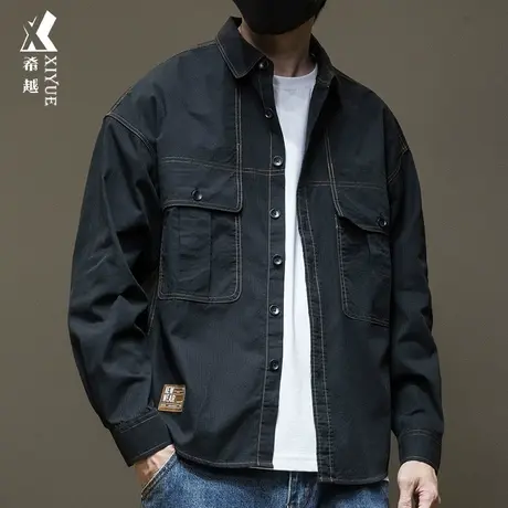 春季男士休闲长袖衬衫男春秋牛仔外套2024新款大码青年男款衬衣潮图片