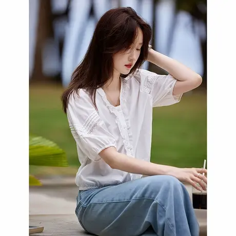 时尚休闲夏季百搭短袖衬衫女士2025年夏日新品通勤减龄小个子上衣图片
