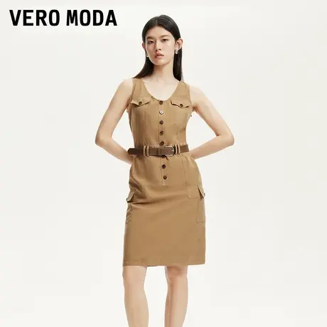 Vero Moda奥莱连衣裙2025夏季新款V领单排扣腰带底摆口袋装饰高级图片