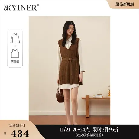 YINER音儿女装秋季时尚通勤OL拼接连衣裙图片