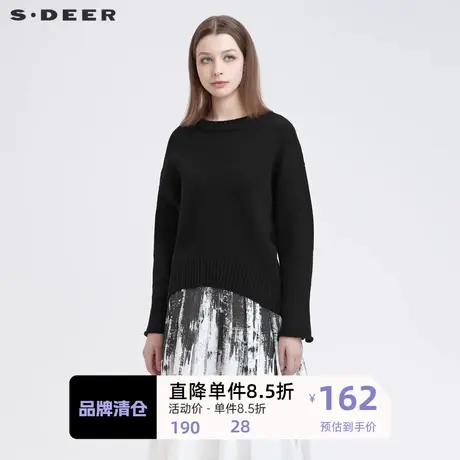 sdeer圣迪奥女装时尚罗纹圆领慵懒风落肩袖宽松针织衫S21463535图片