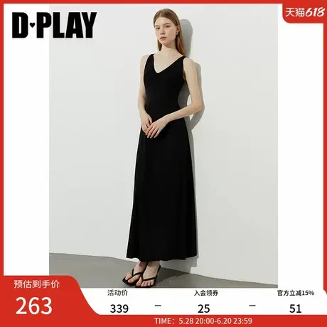 DPLAY2025年夏季新款黑色连衣裙女复古长款收腰裙子长裙小黑裙图片