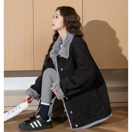 唐狮牛仔外套女新款加绒加厚短款设计感百搭流行潮酷上衣图片