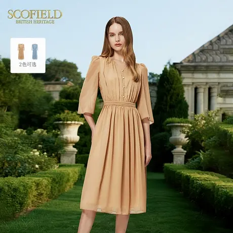 【大乐gogo严选】Scofield温婉V领七分袖连衣裙金属珍珠扣2025夏图片