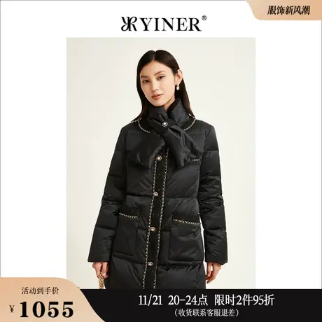 小香风YINER音儿线上专选女装冬季高领围脖金属饰链面包羽绒服图片