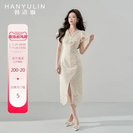 韩语琳法式连衣裙女夏季2024新款修身显瘦漂亮气质高级感蕾丝裙子图片