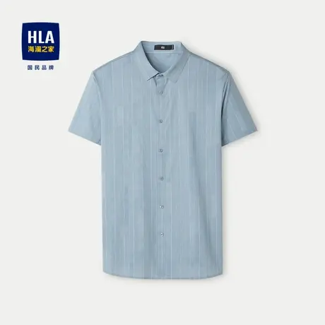 HLA/海澜之家无痕科技短袖针织衬衫2024春夏新条纹凉感爽滑衬衣男图片