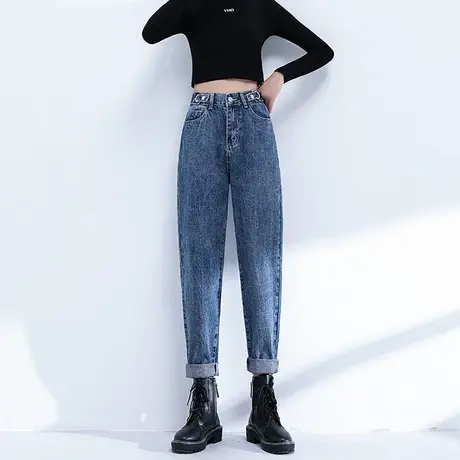 2023老爹牛仔裤女2023年春夏季新款百搭直筒高腰宽松哈伦裤2023图片