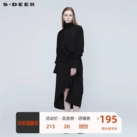 sdeer圣迪奥风衣外套女春季设计感拼接立领纯黑长外套S20381803图片