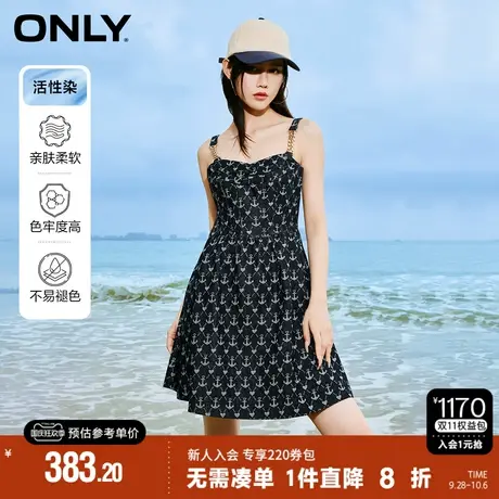 ONLY2023秋季新款气质活性染高腰吊带短款牛仔连衣裙女|123242023图片