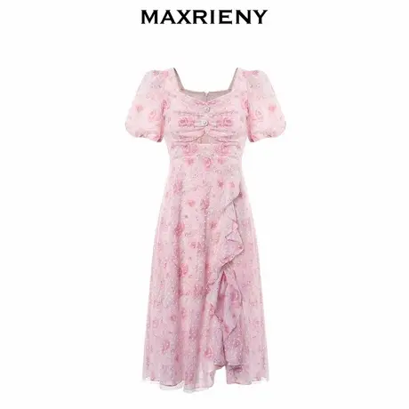 【奥莱】MAXRIENY法式茶歇碎花裙网纱连衣裙不规则裙摆仙美裙图片