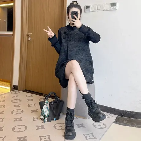 2025宽松背心连衣裙女士春秋新款无袖a字裙遮肚中长款裙子小香风图片