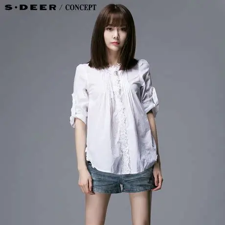 【上新】sdeer圣迪奥专柜正品女装夏韩版宽松纯棉钩花衬衫3280466图片