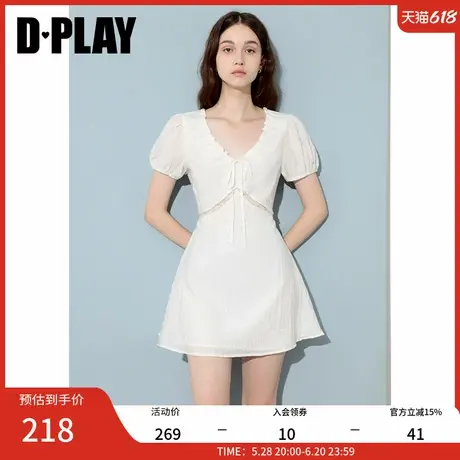 DPLAY2025年夏季新款白色泡泡袖收腰A字连衣裙气质时尚短裙女图片