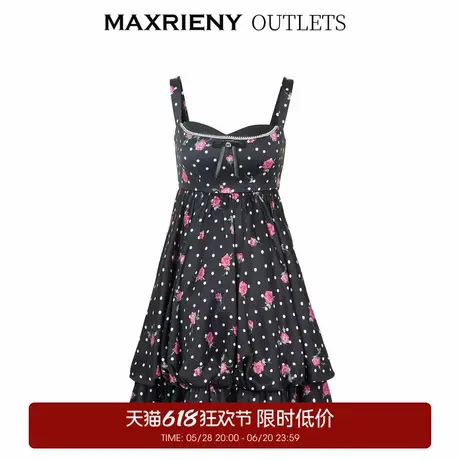 【奥莱】MAXRIENY辣妹风黑底粉花吊带连衣裙图片