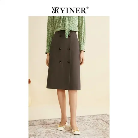 YINER音儿专柜女装2022秋季新款前开叉包臀a字裙高腰显瘦半身裙图片