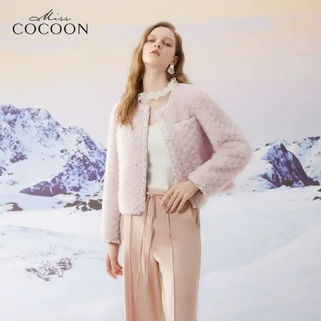 MISSCOCOON23秋冬新款千金玛德琳简约定染织带小香风皮草图片