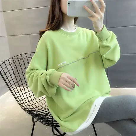 假两件拼接卫衣女2023秋冬新款韩版简约刺绣字母上衣百搭外套潮图片
