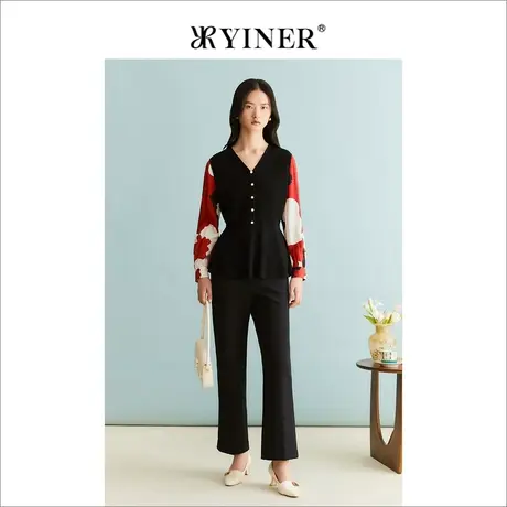YINER音儿女装冬季法式优雅简约通勤直筒职场风长裤休闲裤图片