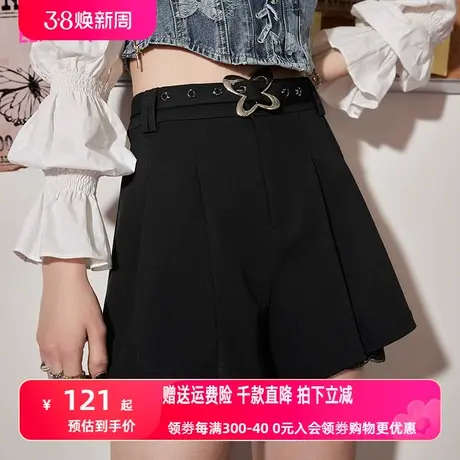 【商场同款】妖精的口袋高腰黑色裙裤女2023春夏新款休闲宽松短裤图片