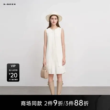 【商场同款】sdeer圣迪奥女圆领雪纺拼接条纹无袖连衣裙S25281251图片