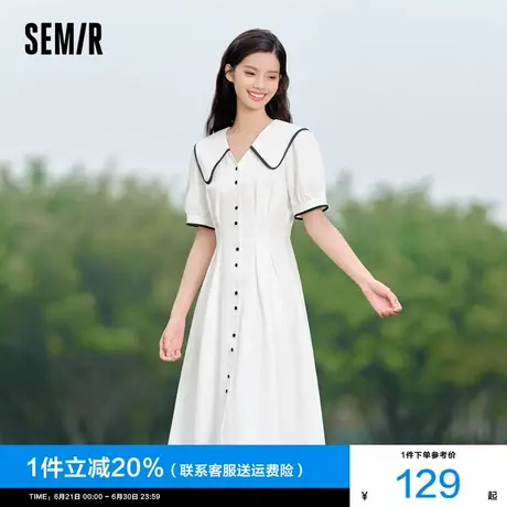 森马连衣裙女纯棉泡泡袖初恋裙2025新款夏撞色大翻领中长裙学院风图片
