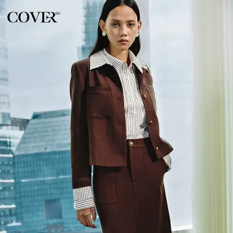 COVER冬季假两件提花色织美拉德外套图片