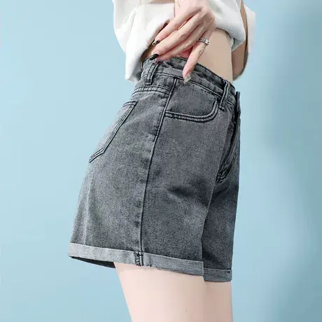 黑色牛仔短裤女夏季薄款2023新款韩版宽松阔腿高腰显瘦a字热裤ins图片