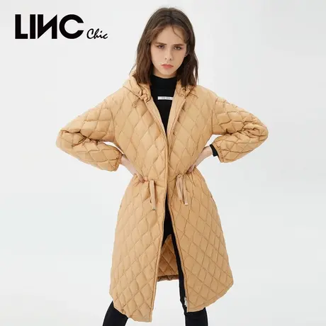 商场同款LINC金羽杰2023年冬新款反季清仓中长款连帽轻薄羽绒服女图片