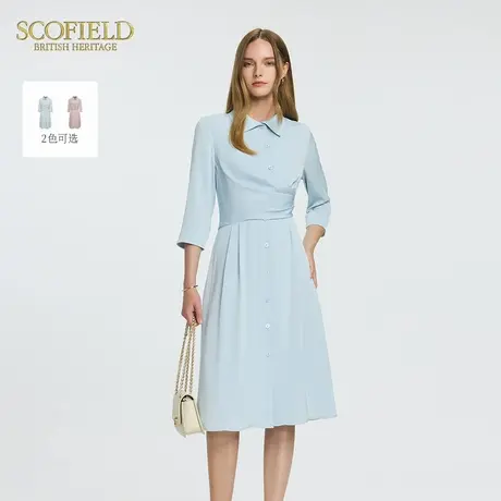 【大乐gogo严选】Scofield设计感连衣裙不对称褶皱七分袖长裙图片