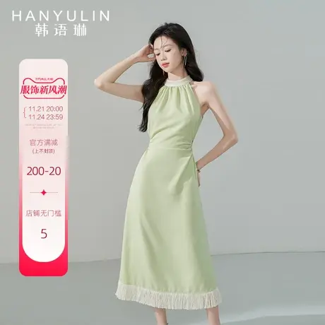 韩语琳挂脖连衣裙女夏季2024新款法式收腰显瘦气质小众设计感裙子图片