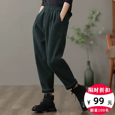 dza 高腰显瘦休闲加绒裤子女冬季加厚长裤宽松阔腿裤直筒哈伦女裤图片
