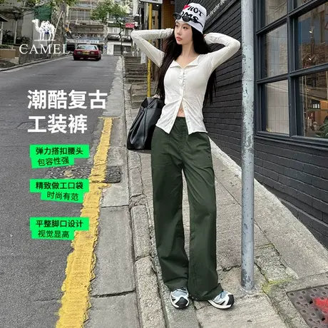 骆驼女装工装裤2025夏季新款棉感宽松透气户外运动休闲长裤子男女图片