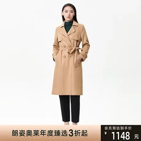 朗姿 英伦复古通勤风翻领双排扣中长款女士风衣春季线下商场同款图片