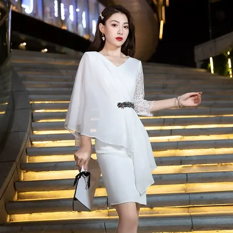 晚礼服女2024新款轻奢高级小礼服白色平时可穿宴会气质主持连衣裙图片