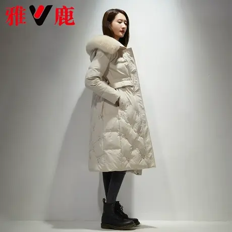 雅鹿大狐狸毛领羽绒服女中长款连帽2021冬季新款时尚宽松保暖外套图片