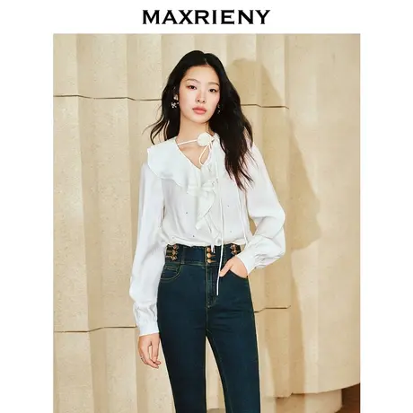 MAXRIENY精致浪漫感烫钻手工盘花上衣温柔风衬衫女高级气质感女装图片