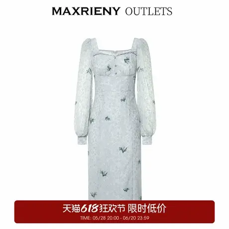 【奥莱】MAXRIENY复古提花连衣裙薄荷曼波风穿搭图片