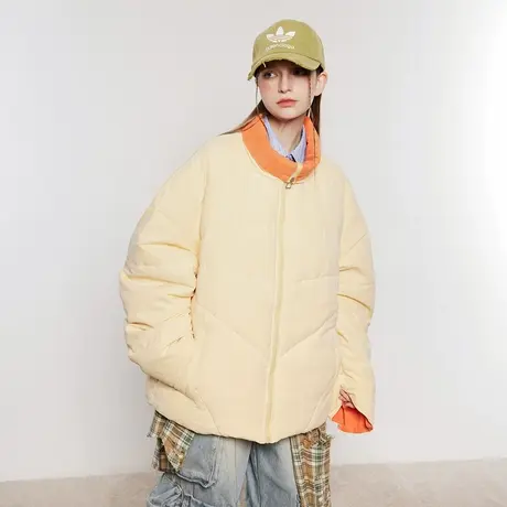 复古拼色立领棉服女加厚冬季外套2023新款潮牌面包服宽松小众棉衣图片