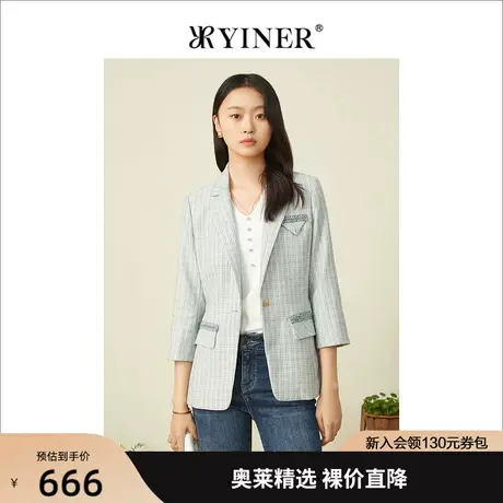 YINER音儿专柜女装2022春季新款小香风一粒扣西装领短外套图片
