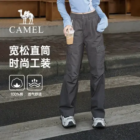 骆驼女装工装裤2025夏季新款纯棉百搭直筒束脚休闲户外运动长裤子图片