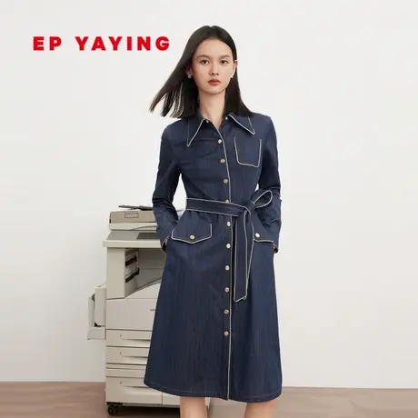 EP雅莹女装 单排扣棉纺羊毛减龄仿牛仔连衣裙 春装商场同款4312A图片