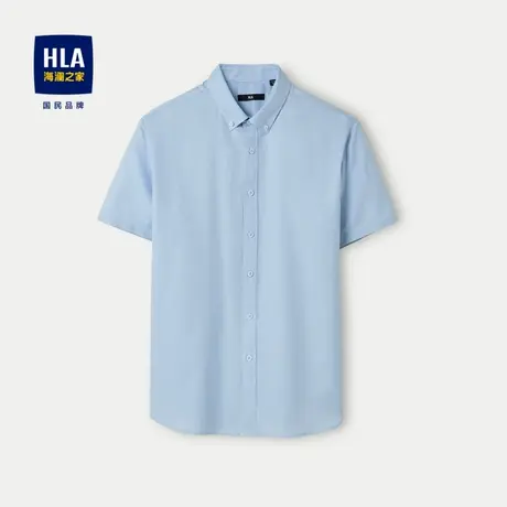 HLA/海澜之家免烫短袖休闲衬衫2024春夏新款条纹扣领尖领衬衣男图片
