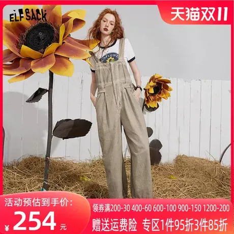 妖精的口袋复古牛仔背带裤女2023夏季新款宽松收腰显瘦直筒长裤潮图片