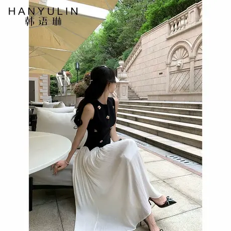 韩语琳 法式复古假两件连衣裙女2025夏季无袖收腰显瘦中长款礼裙图片