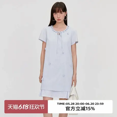 omont蛋挞家莱赛尔混纺假两件短袖连衣裙2025夏季设计感宽松短裙图片