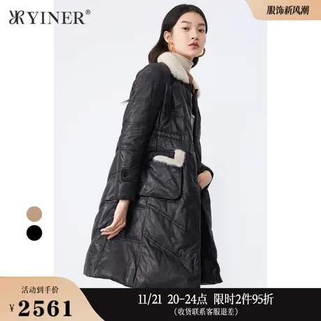 YINER音儿线上专选女装冬季长款水貂毛领真皮白鸭绒保暖羽绒服图片