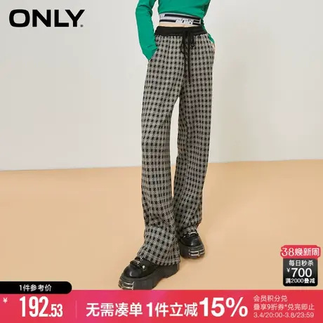 ONLY冬季宽松显瘦黑色格纹长裤直筒休闲裤女|122414021图片